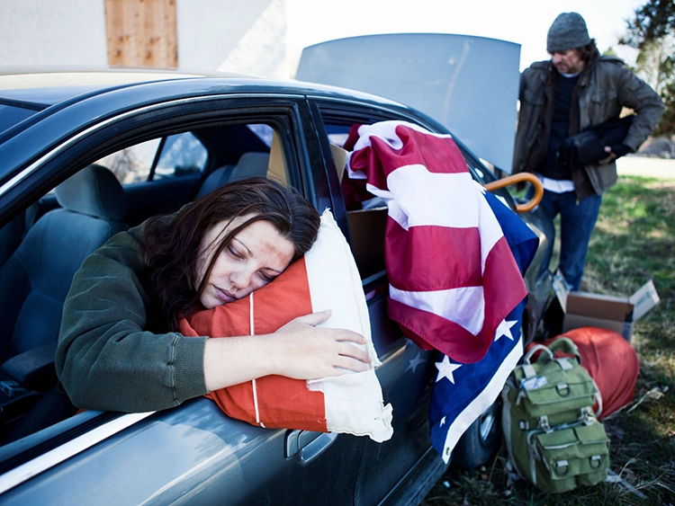A couple living in a car