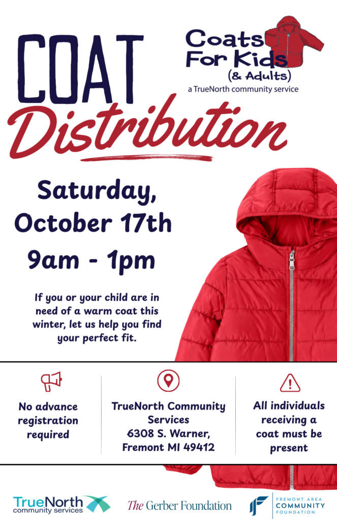Graphic telling about the 2026 coat distribution event held at TrueNorth on October 17th